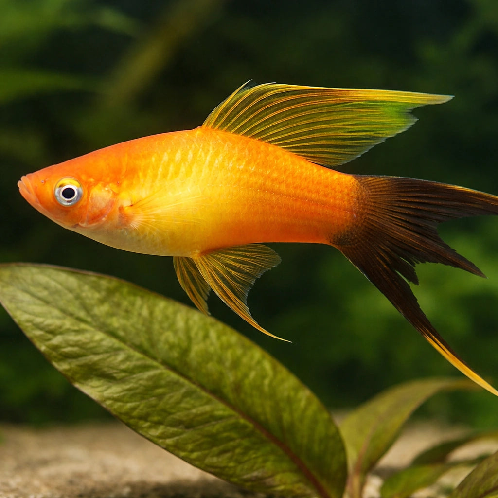 Swordtail Marry Gold Lyra — tropical fish for sale UK — AI scale plant view