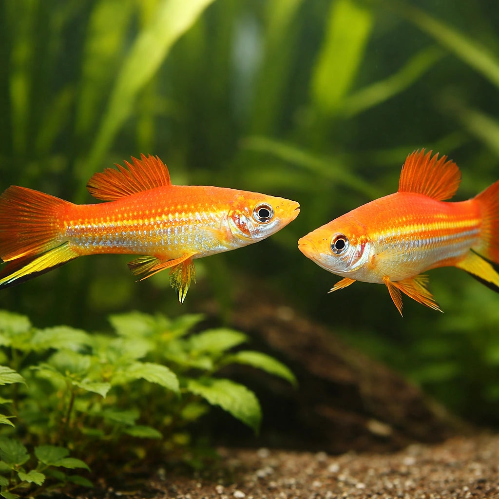 Swordtail Marry Gold — tropical fish for sale UK — AI pair planted view