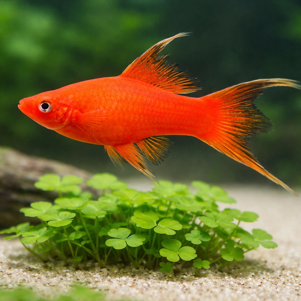 Swordtail Red Lyra — tropical fish for sale UK — AI scale plant view