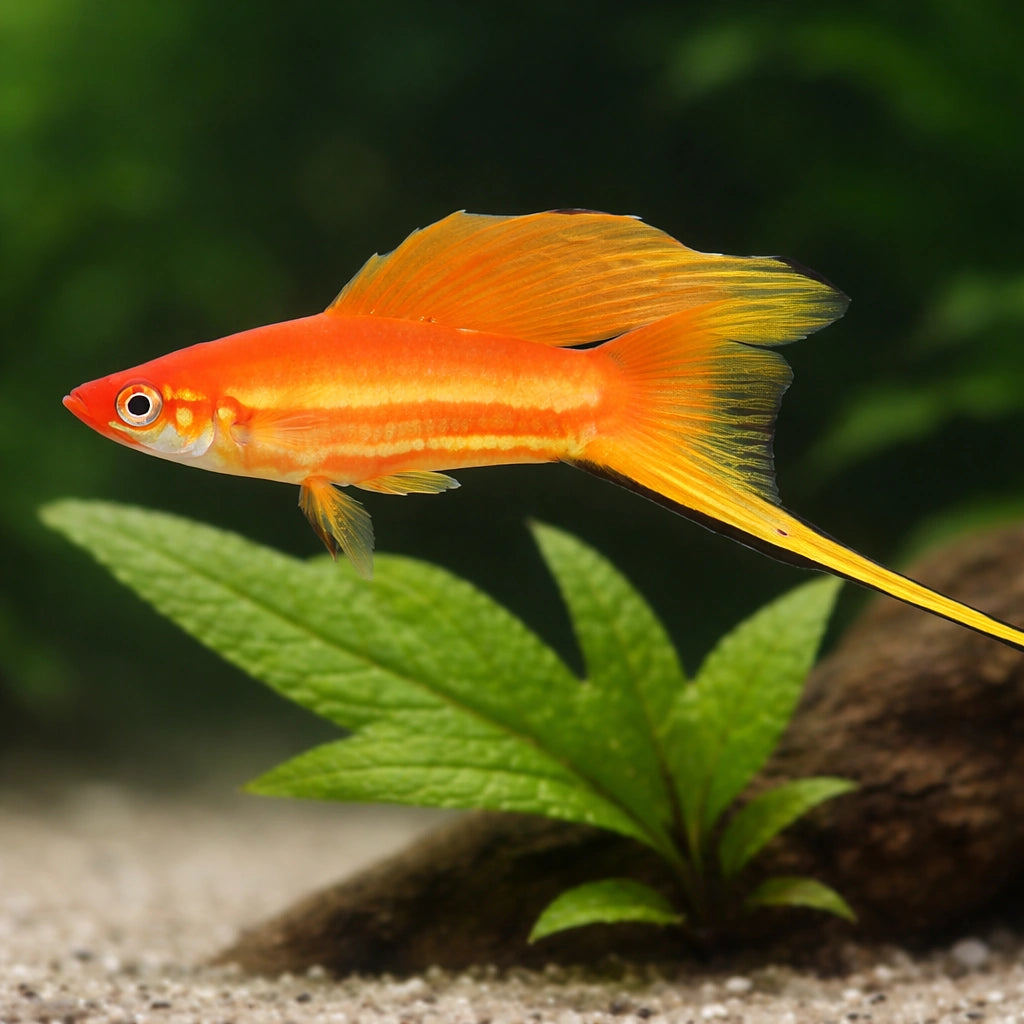 Swordtail Red Simpson — tropical fish for sale UK — AI scale plant view