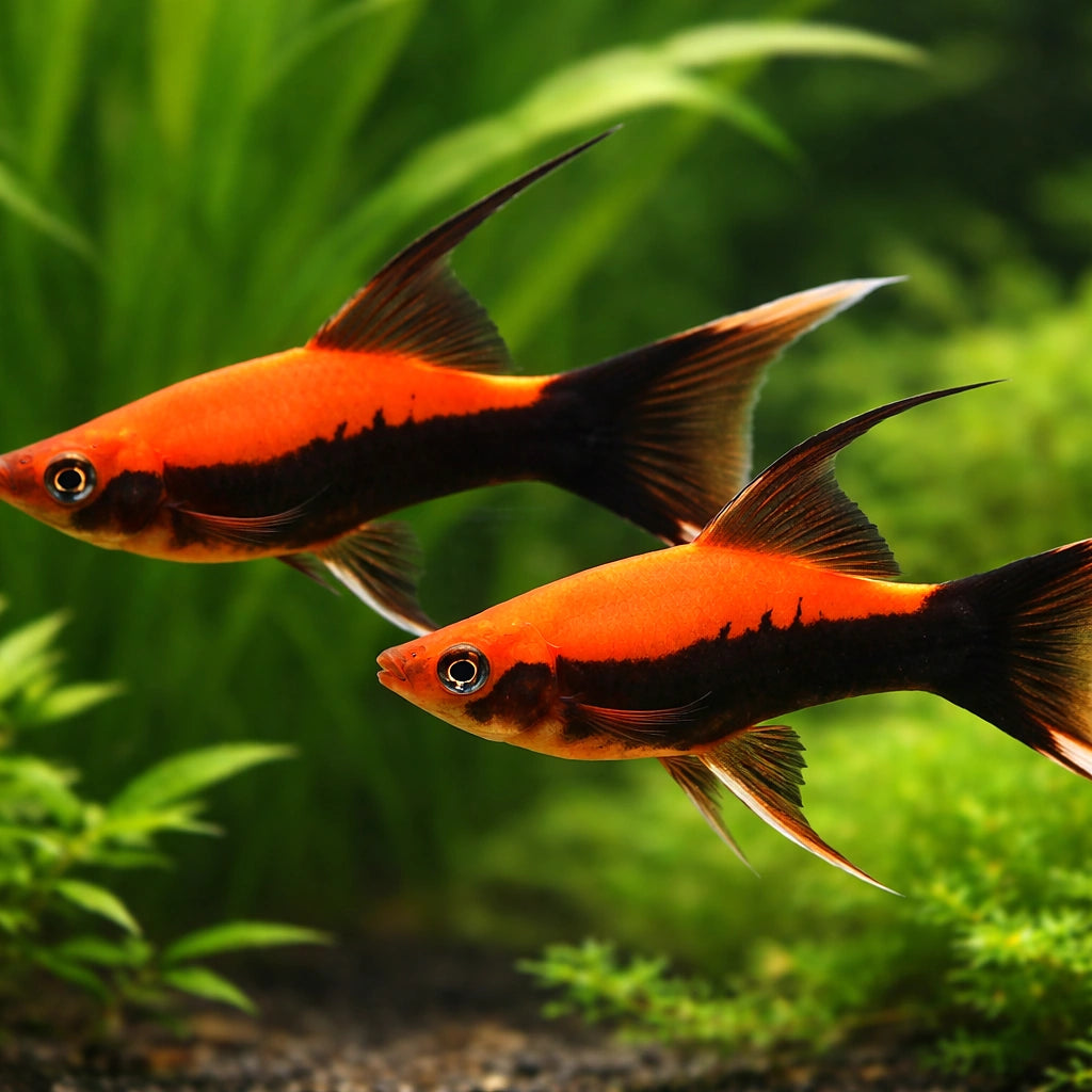 Swordtail Tuxedo Lyra — tropical fish for sale UK — AI pair planted view