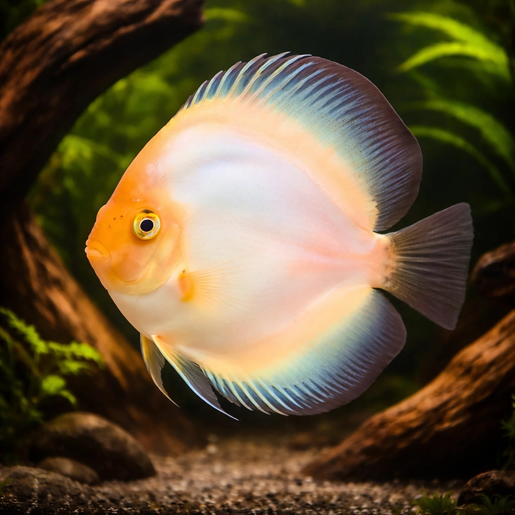 Symphysodon Ghost — tropical fish for sale UK — AI hero driftwood view