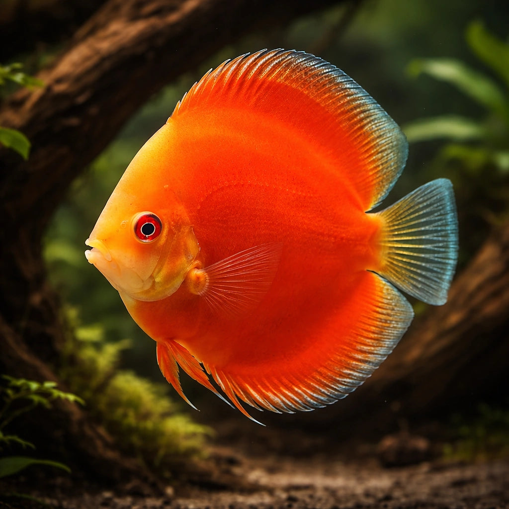 Symphysodon Red Melon — tropical fish for sale UK — AI hero driftwood view