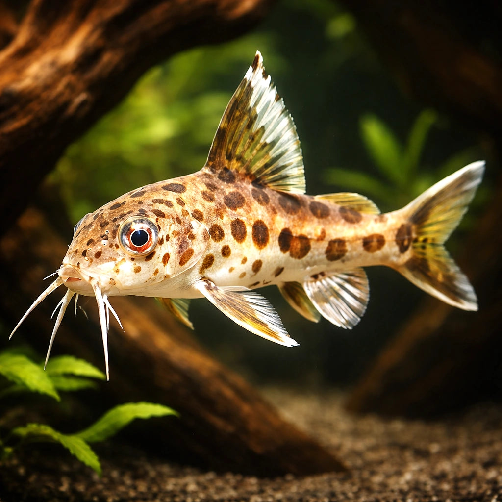 Synodontis multipunctatus sp. 2,5 - — tropical fish for sale UK — AI hero driftwood view