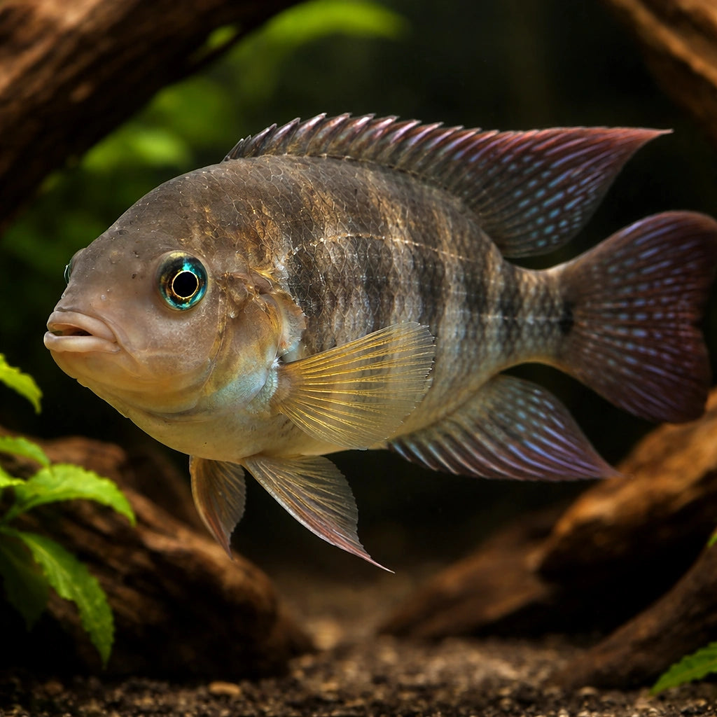 T-Bar Cichlid — tropical fish for sale UK — AI hero driftwood view