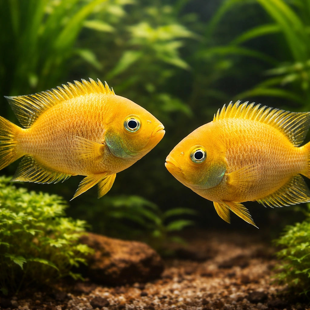 T-Bar Cichlid gold — tropical fish for sale UK — AI pair planted view