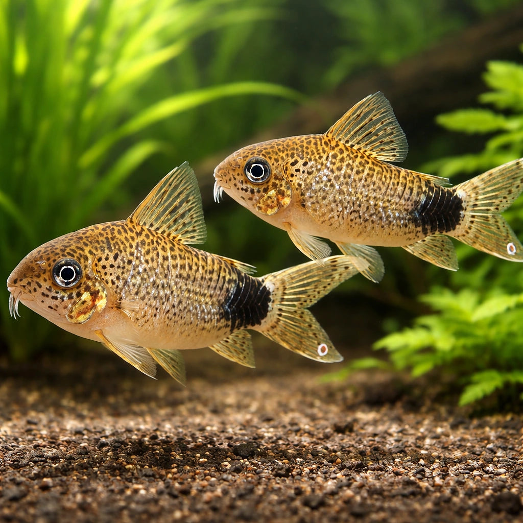 Tailspot Corydoras — tropical fish for sale UK — AI pair planted view