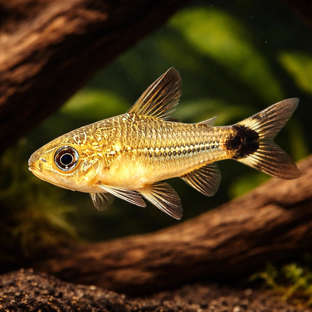 Tailspot pigmy Catfish — tropical fish for sale UK — AI hero driftwood view