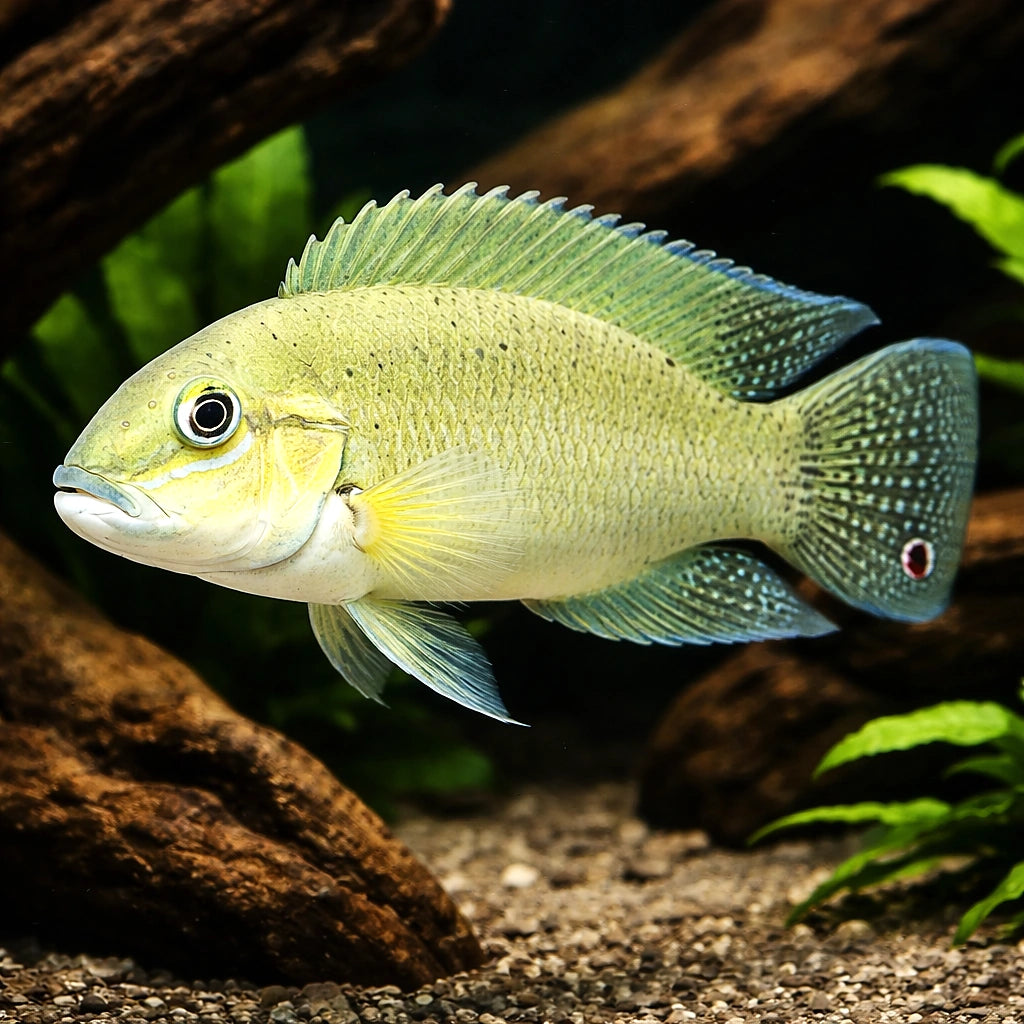 Temporalis Cichlid — tropical fish for sale UK — AI hero driftwood view