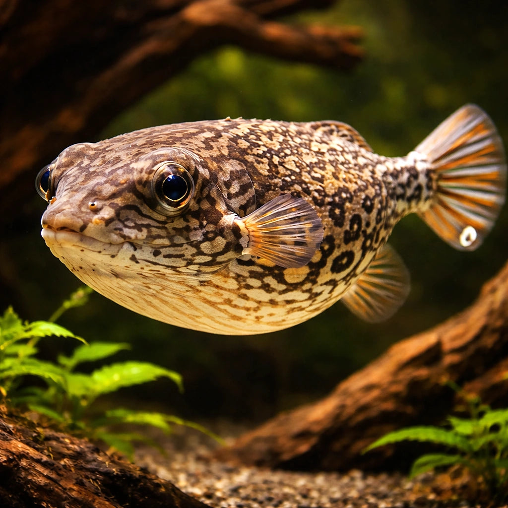 Tetraodon palembangensis — tropical fish for sale UK — AI hero driftwood view