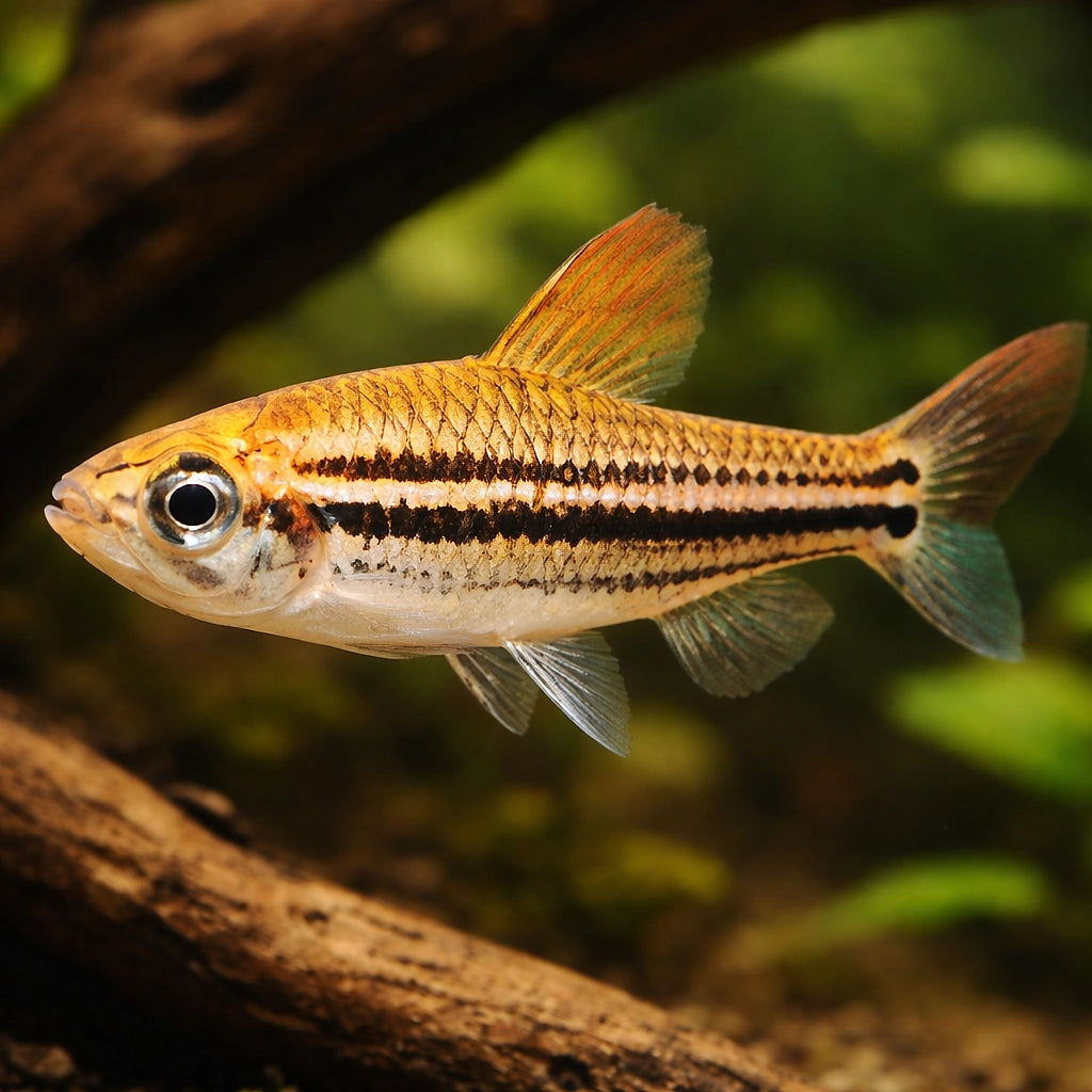 Three-Lined African Tetra, — tropical fish for sale UK — AI hero driftwood view