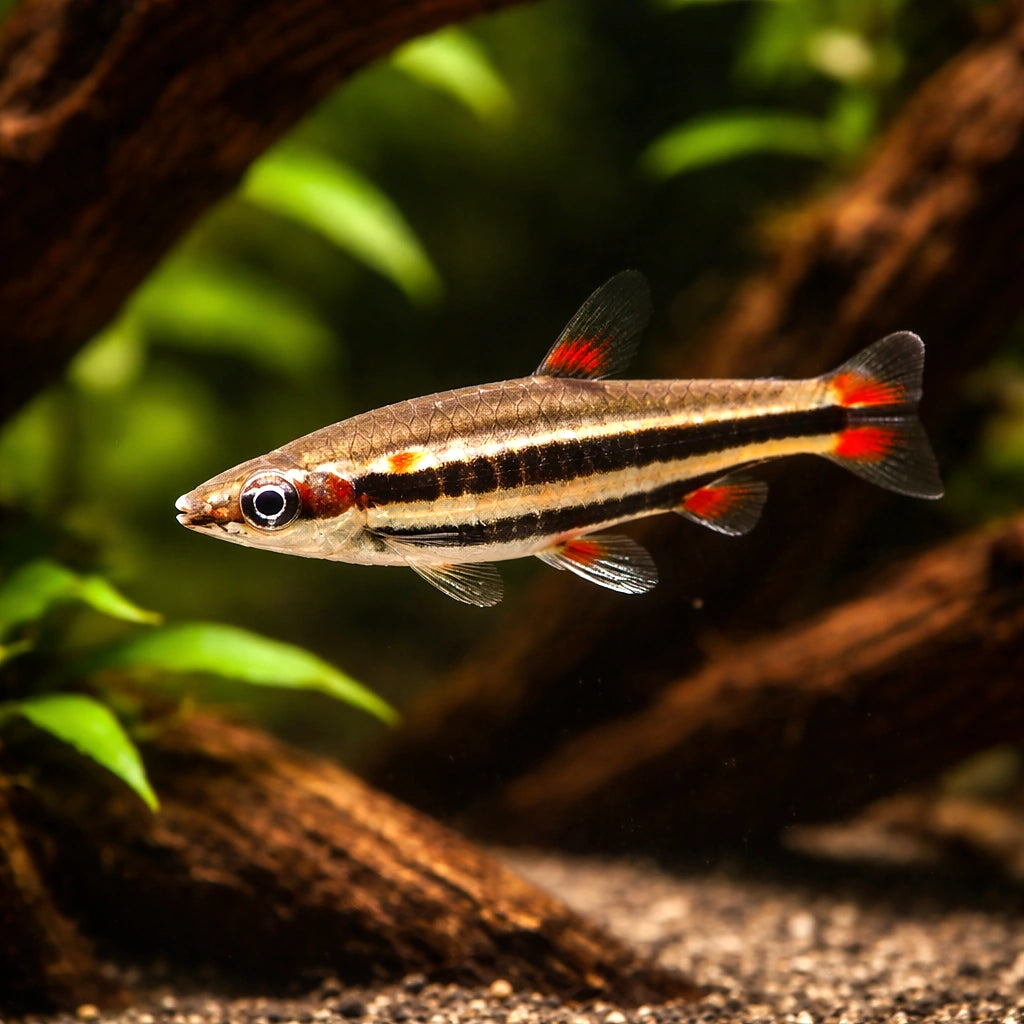Three-Lined Pencilfish — AI hero driftwood view