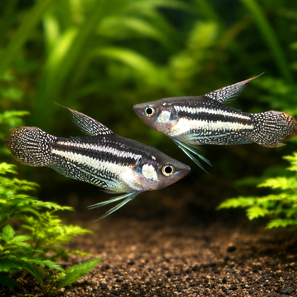Three-Striped Croaking Gourami — tropical fish for sale UK — AI pair planted view