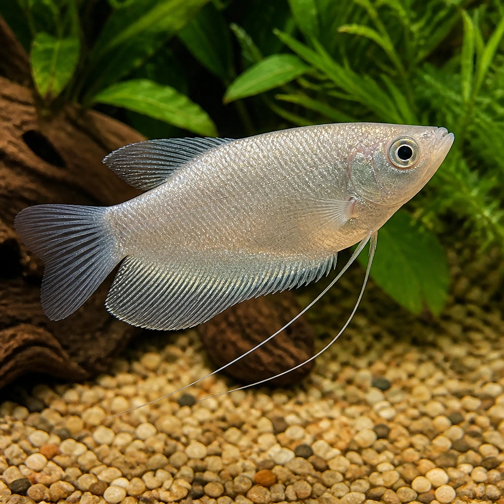 X Silver Three-Spot Gourami - Trichopodus Trichopterus «Silver» - Labyrinth — Labyrinth Fish &amp; Gouramis for sale UK — AI natural aquarium view