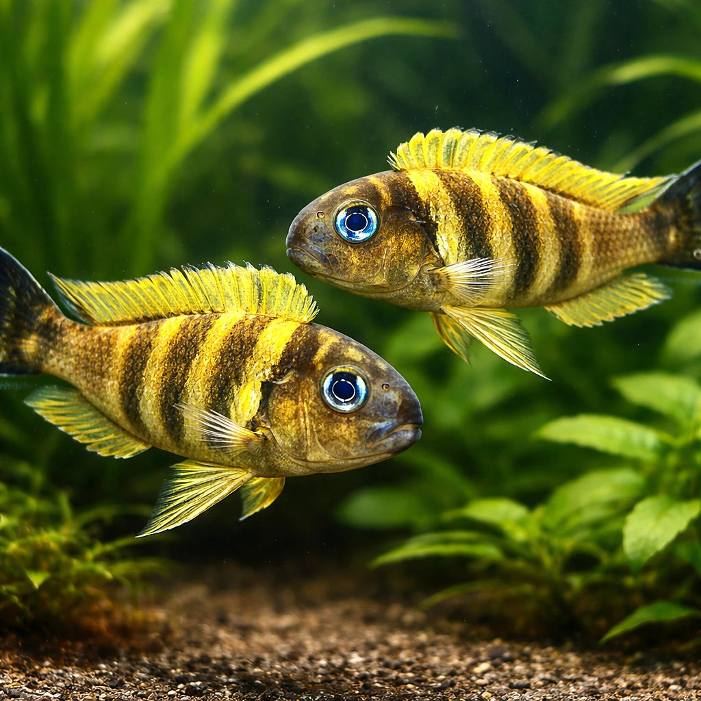 Tropheus brichardi kipilli — tropical fish for sale UK — AI pair planted view