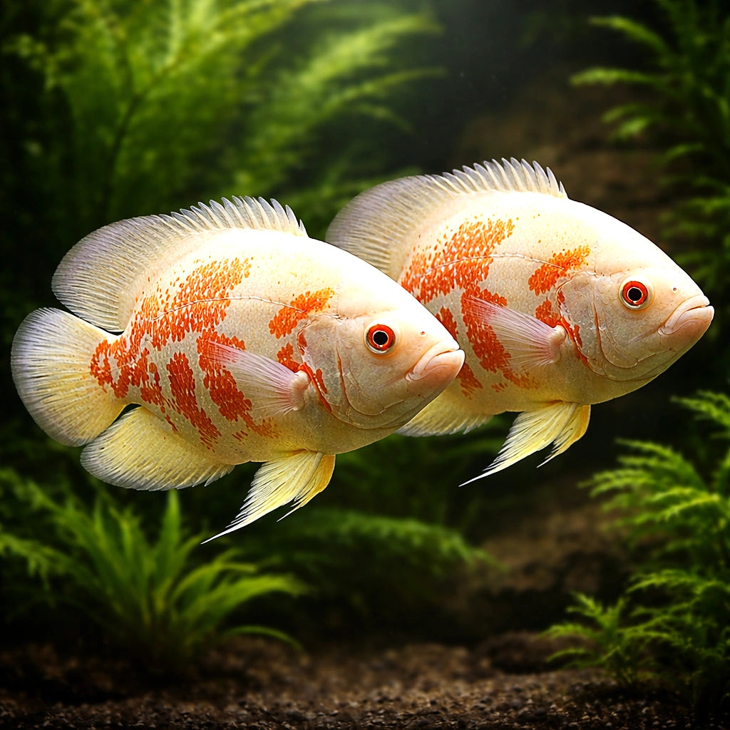 Oscar albino — Albino Oscar (Astronotus ocellatus var. albino) (Astronotus ocellatus var. albino) — A large predatory — pair…
