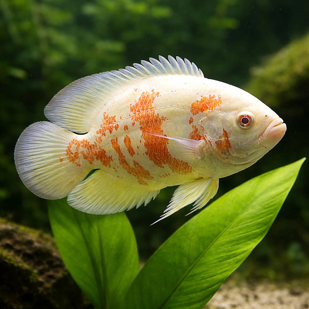 Oscar albino — Albino Oscar (Astronotus ocellatus var. albino) (Astronotus ocellatus var. albino) — A large predatory…