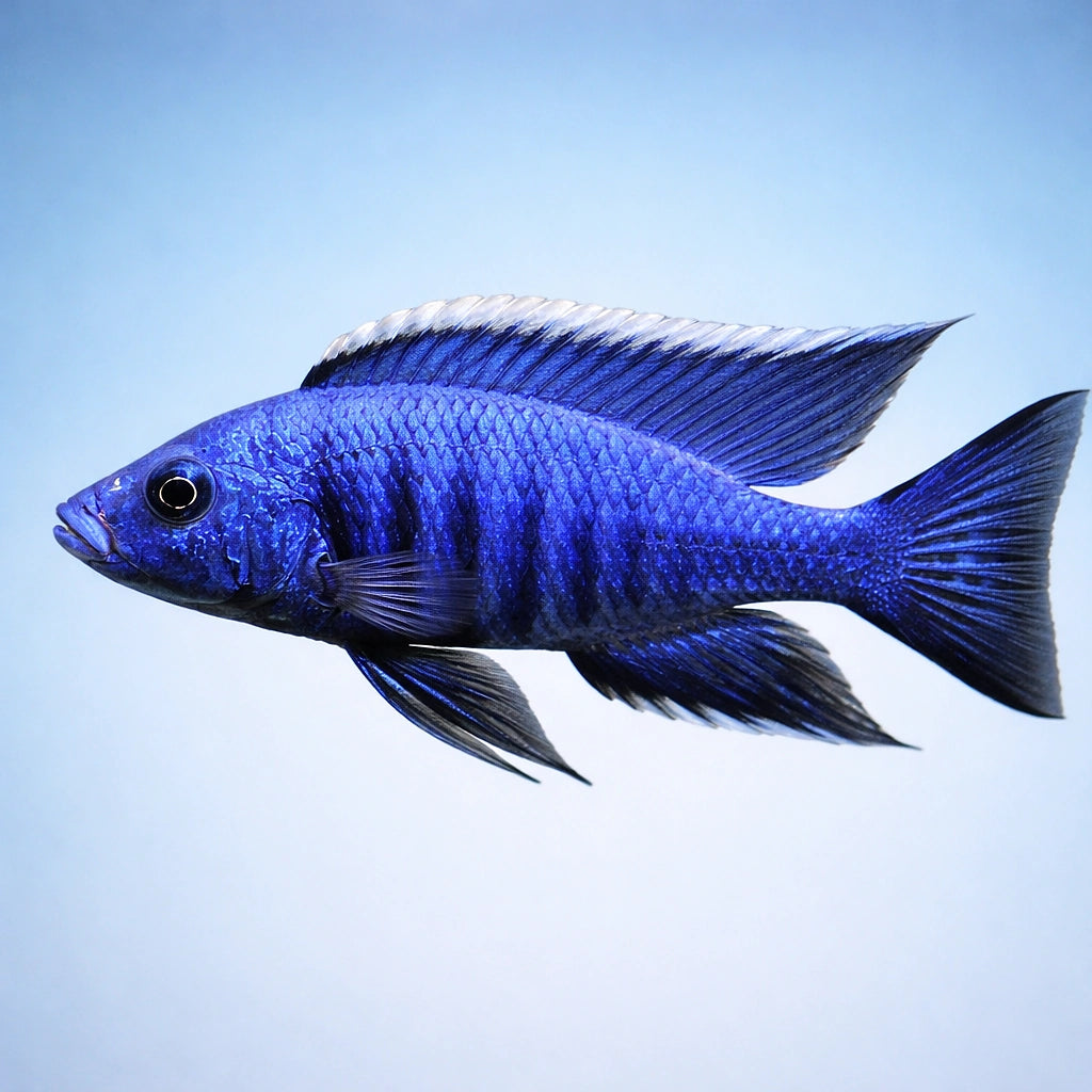 Neon Red Calico Peacock Cichlid (Aulonocara sp. 'Calico') (Aulonocara sp. 'Calico') — A vibrant Aulonocara hybrid from Lake…
