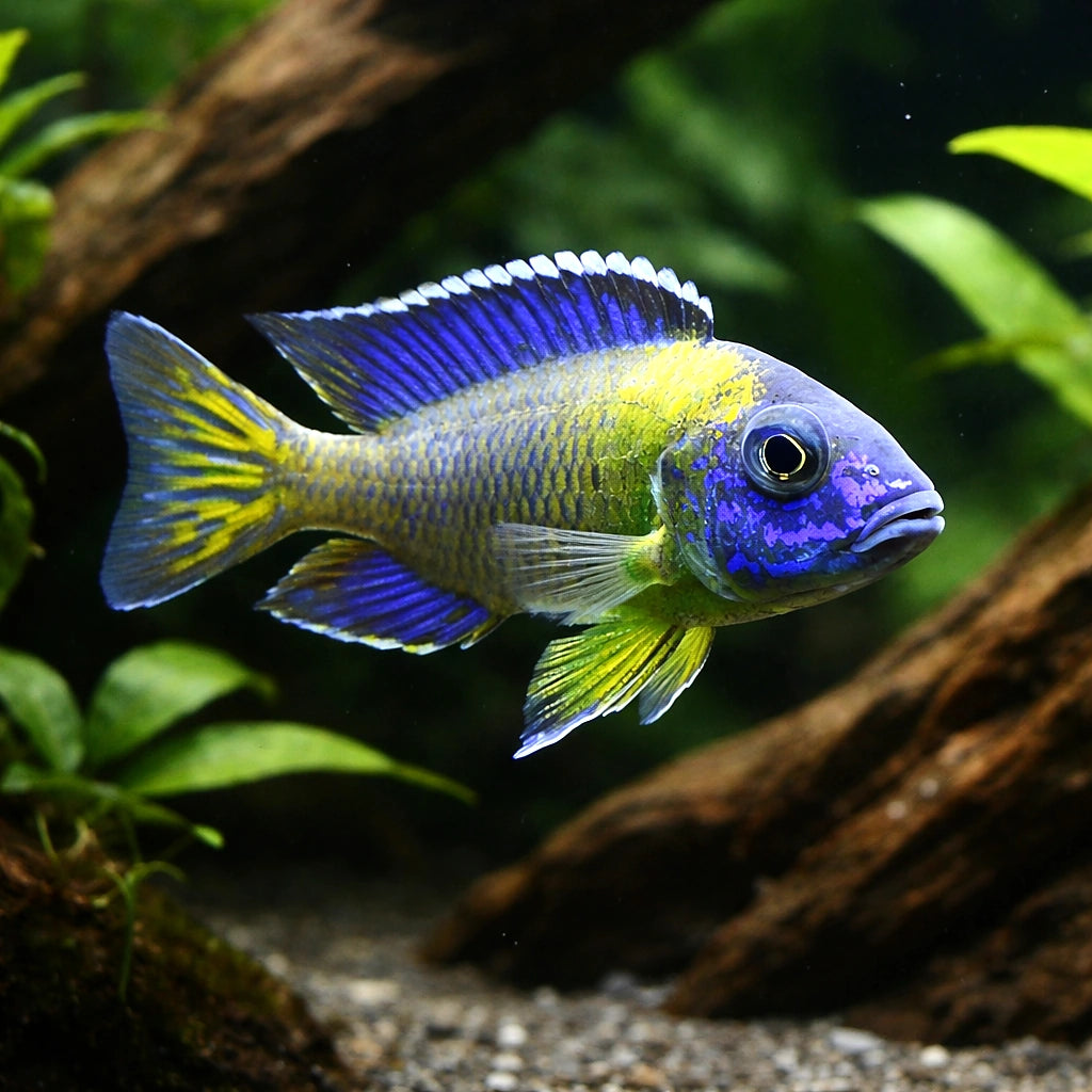 Steveni Peacock Cichlid Blue Neon — Aulonocara stuartgranti 'Chiwindi' - Moderate Care | UK (Aulonocara sp.) — Striking…