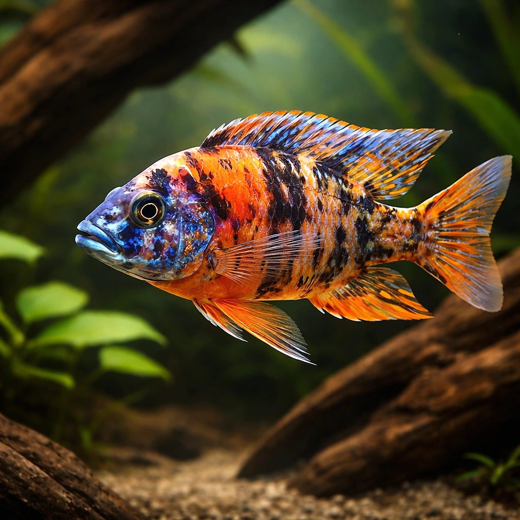 Calico Peacock Cichlid (Aulonocara sp.) - UK (Aulonocara sp.) — Bright, eye-catching Calico Peacock Cichlid ideal for Malawi…