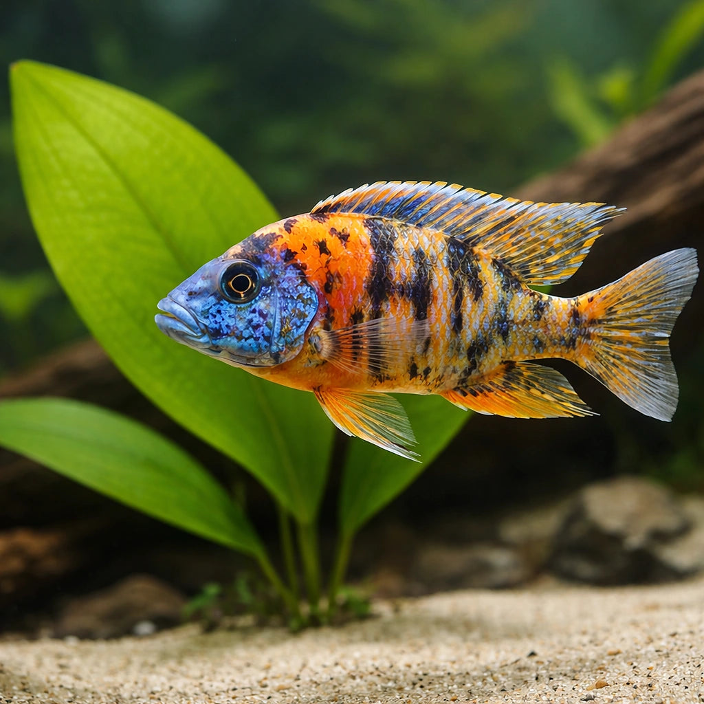 Calico Peacock Cichlid (Aulonocara sp.) - UK (Aulonocara sp.) — Bright, eye-catching Calico Peacock Cichlid ideal for Malawi…