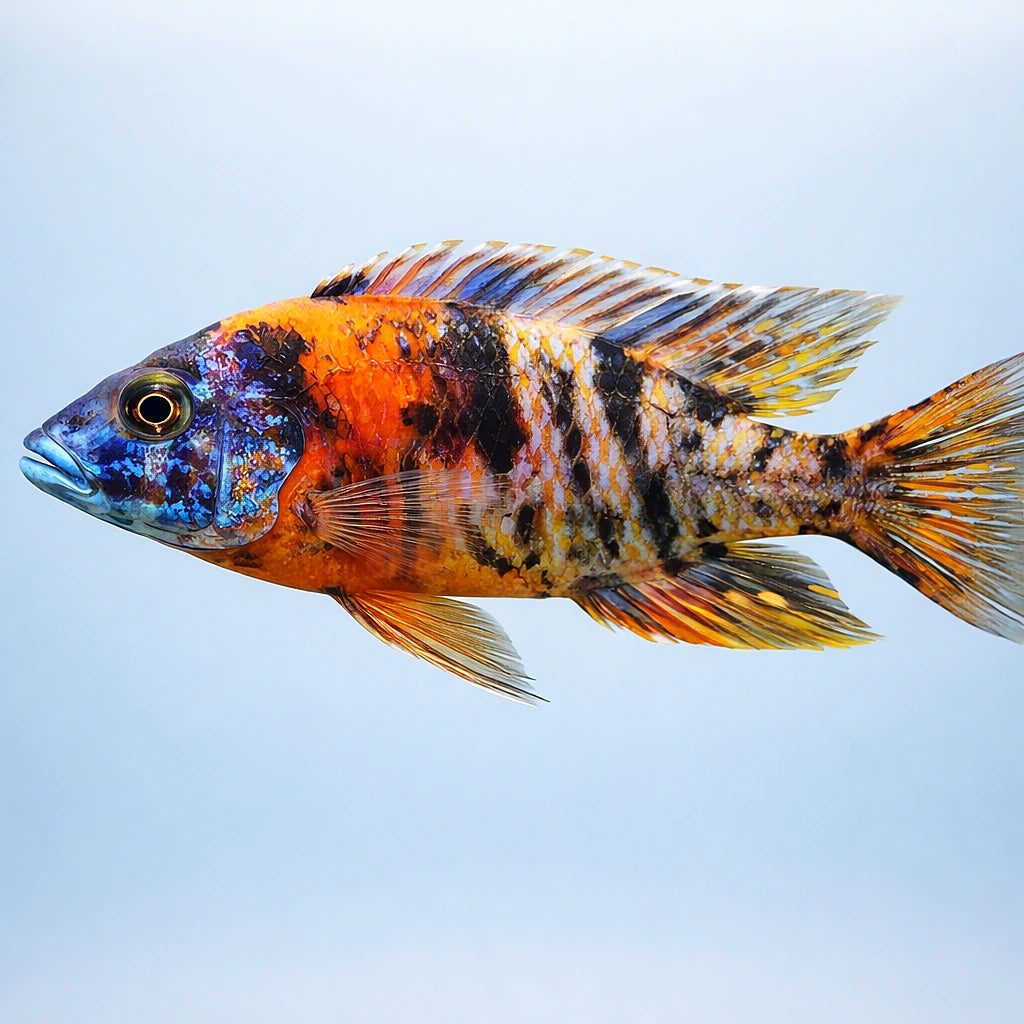 Calico Peacock Cichlid (Aulonocara sp.) - UK (Aulonocara sp.) — Bright, eye-catching Calico Peacock Cichlid ideal for Malawi…