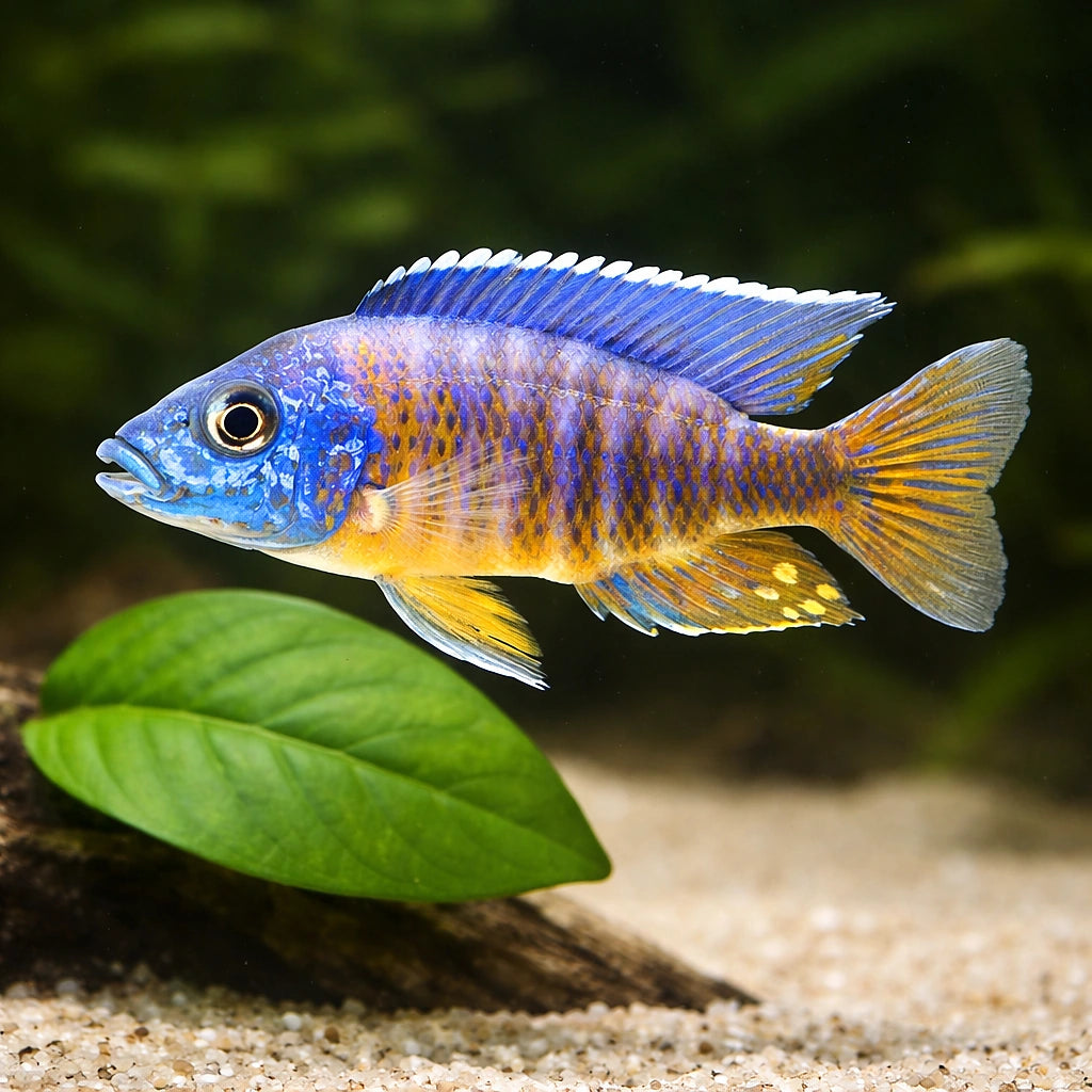 African Peacock — Fort Maguire Peacock Cichlid - UK (Aulonocara hansbaenschi) — A vibrant Fort Maguire Peacock Cichlid ideal…