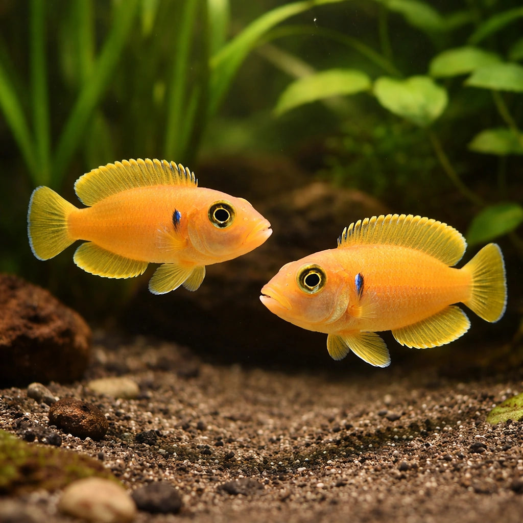Ocellated Shelldweller gold — Gold Ocellated Shell-Dweller - UK (Lamprologus ocellatus) — Striking Gold Ocellated — pair…