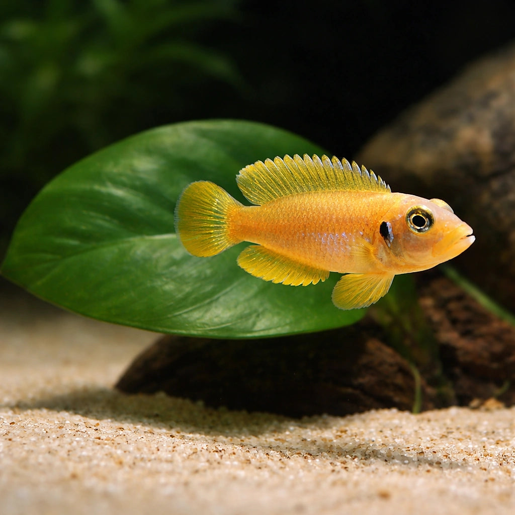 Ocellated Shelldweller gold — Gold Ocellated Shell-Dweller - UK (Lamprologus ocellatus) — Striking Gold Ocellated — scale…