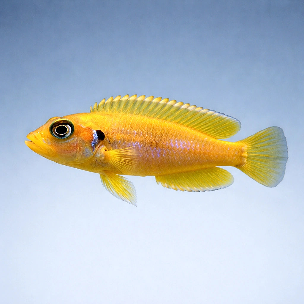 Ocellated Shelldweller gold — Gold Ocellated Shell-Dweller - UK (Lamprologus ocellatus) — Striking Gold Ocellated — side…