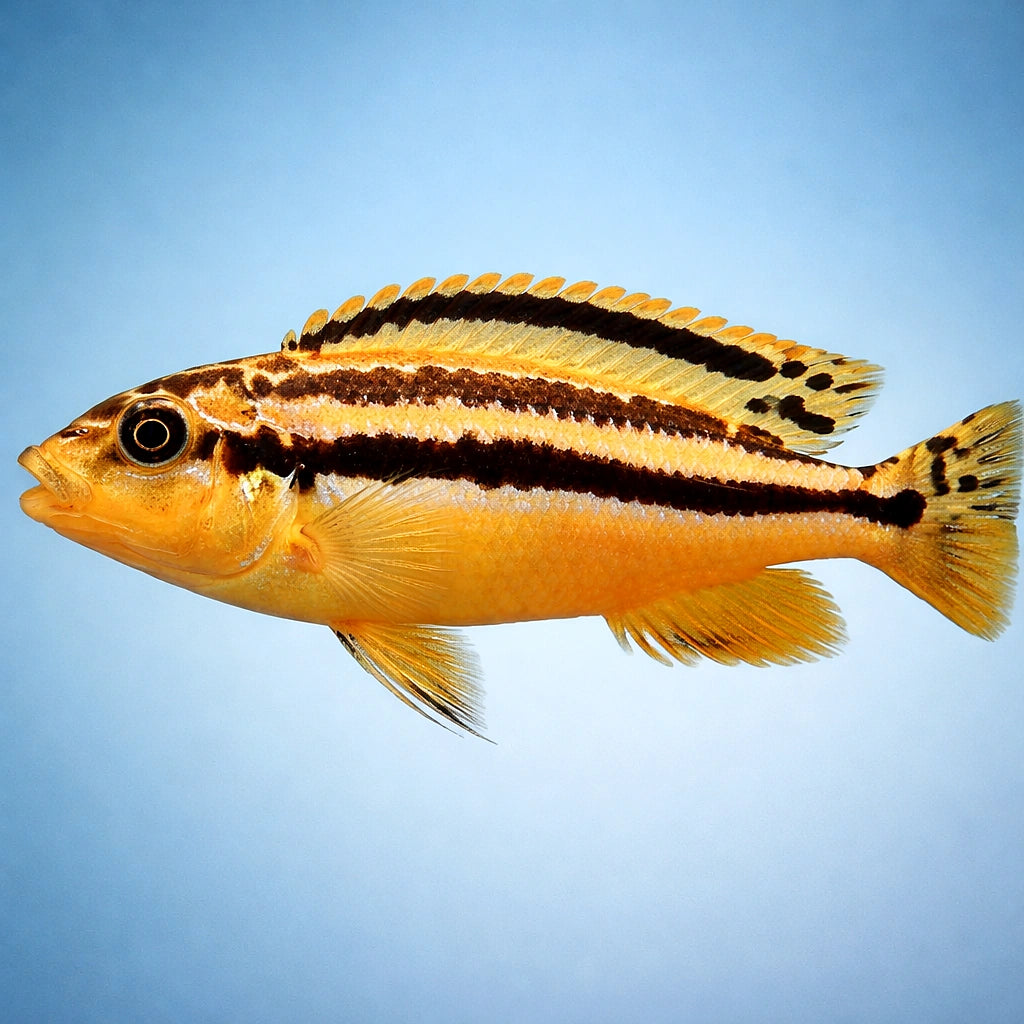 Nyasa Golden Cichlid, Aurat — Golden Mbuna Cichlid - UK (Melanochromis auratus) — Bright and active Golden Mbuna Cichlid…