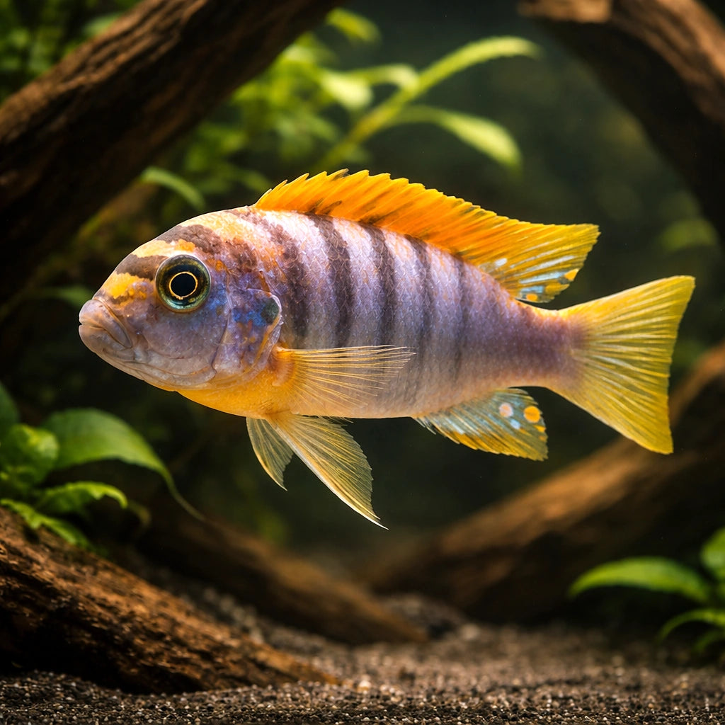 Labidochromis sp. hongi 'Kimpuma' (Hongi Cichlid) - UK (Labidochromis sp. 'Hongi') — Vibrant Hongi Cichlid with striking…