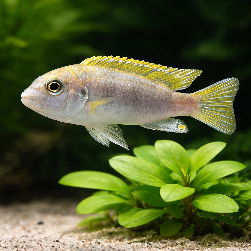 Pearly Cichlid (Labidochromis sp.) - UK (Labidochromis sp. Perlmutt) — Add a striking Pearly Cichlid to your tank — scale…
