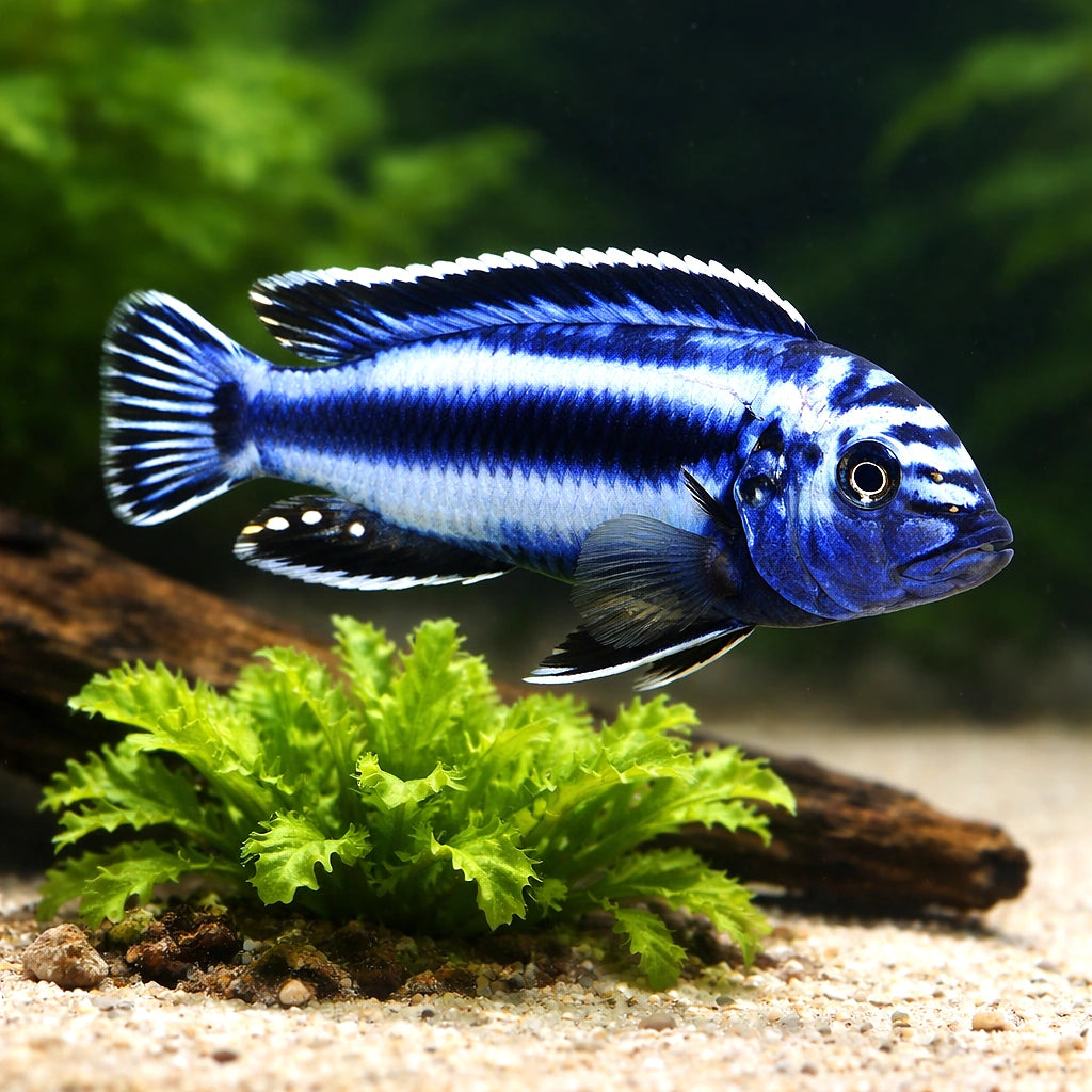 Pseudotropheus cyaneorhabdos (Maingano Cichlid) - UK (Pseudotropheus cyaneorhabdos) — Striking Maingano cichlid with vivid…