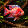 Red Dragon Peacock Cichlid (Aulonocara sp.) - UK (Aulonocara sp. 'Red Dragon') — A vivid Red Dragon Peacock Cichlid with…