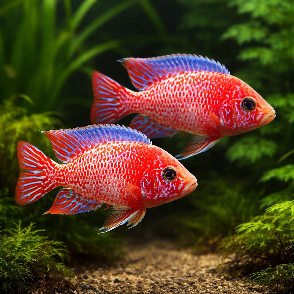 Red Dragon Peacock Cichlid (Aulonocara sp.) - UK (Aulonocara sp. 'Red Dragon') — A vivid Red Dragon Peacock Cichlid with…