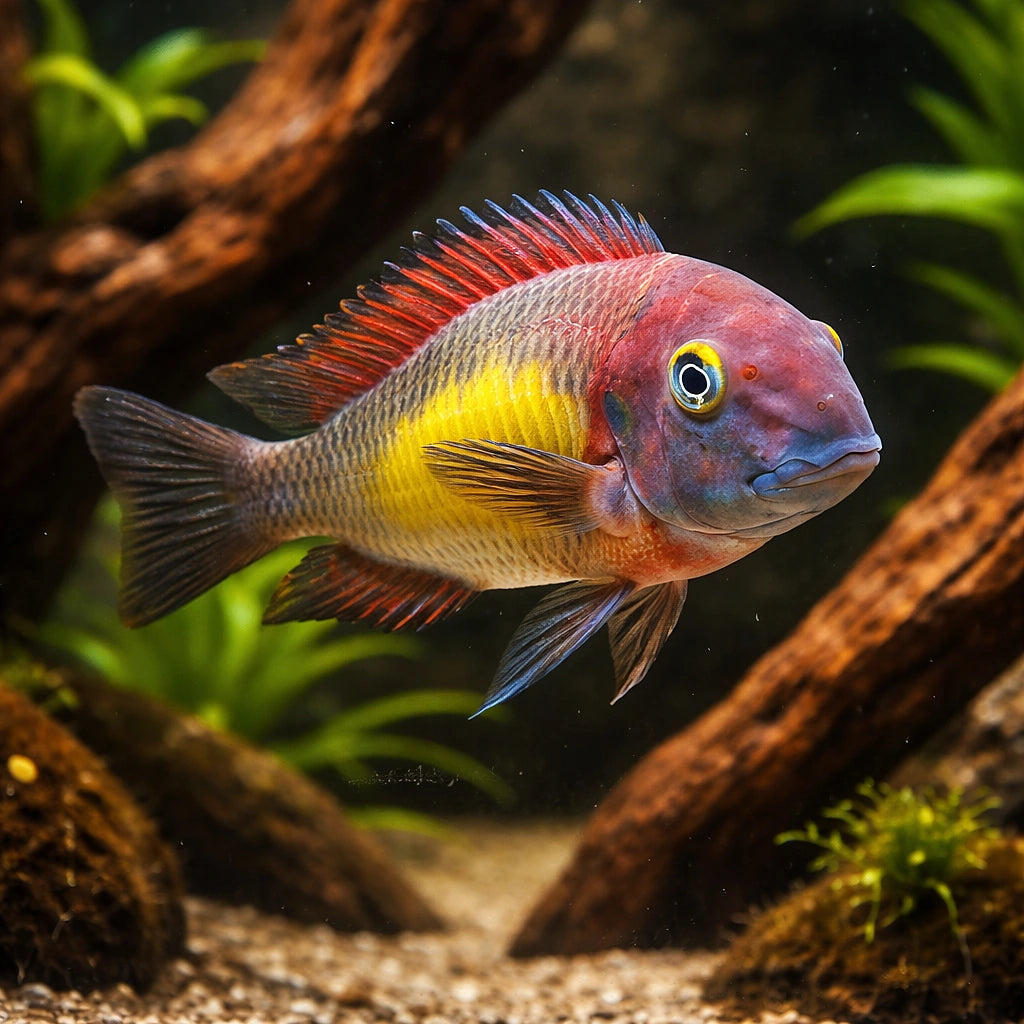 Red Rainbow Blunthead Cichlid - UK (Tropheus moorii) — A striking Red Rainbow Blunthead Cichlid with bold colour and — hero…