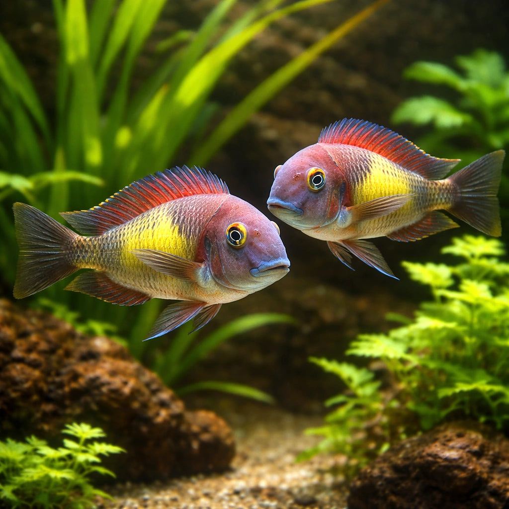 Red Rainbow Blunthead Cichlid - UK (Tropheus moorii) — A striking Red Rainbow Blunthead Cichlid with bold colour and — pair…