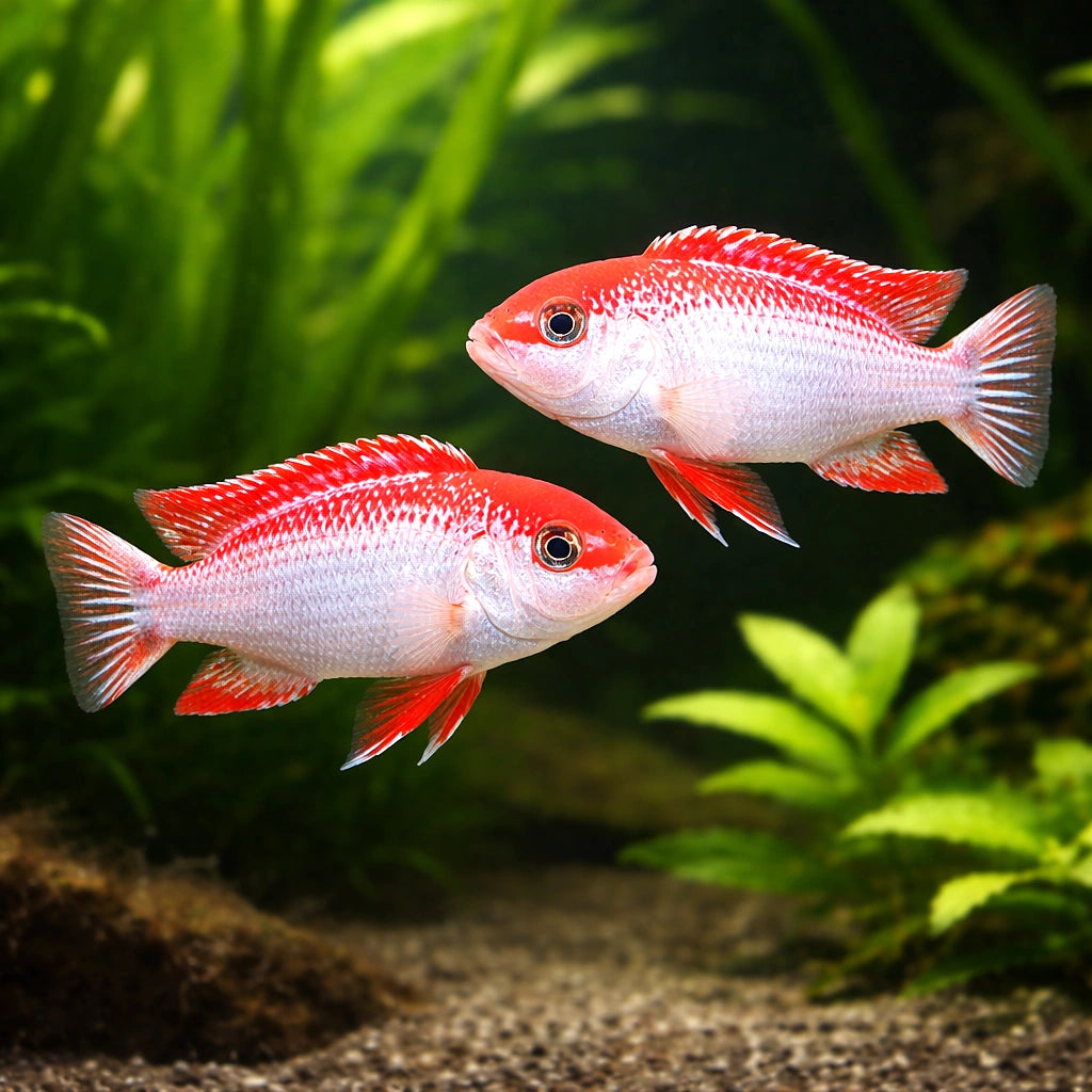 Red Top Ndumbi Cichlid - UK (Pseudotropheus perspicax) — Striking Red Top Ndumbi Cichlid with bold colour and classic — pair…