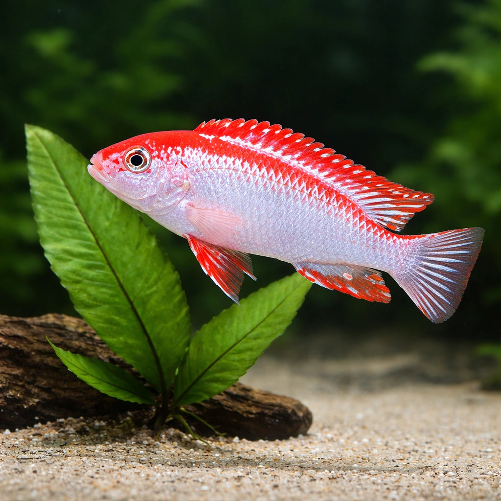 Red Top Ndumbi Cichlid - UK (Pseudotropheus perspicax) — Striking Red Top Ndumbi Cichlid with bold colour and classic…