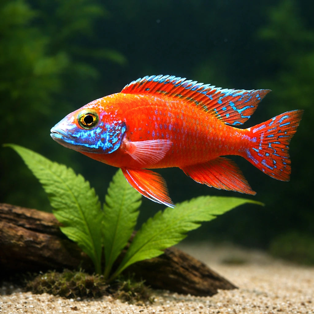 Rubin Red Peacock Cichlid - UK (Aulonocara sp. 'Rubin Red') — Add bold colour to your aquarium with the Rubin Red Peacock…
