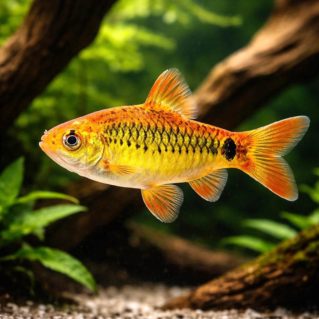 Neon Golden Barb - UK (Barbodes semifasciolatus) — Add vibrant colour with X Neon Golden Barb, a lively peaceful shoaling…
