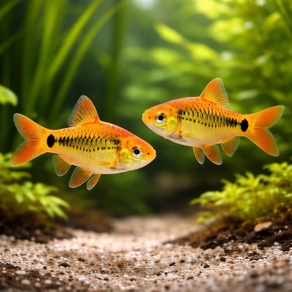 Neon Golden Barb - UK (Barbodes semifasciolatus) — Add vibrant colour with X Neon Golden Barb, a lively peaceful shoaling…