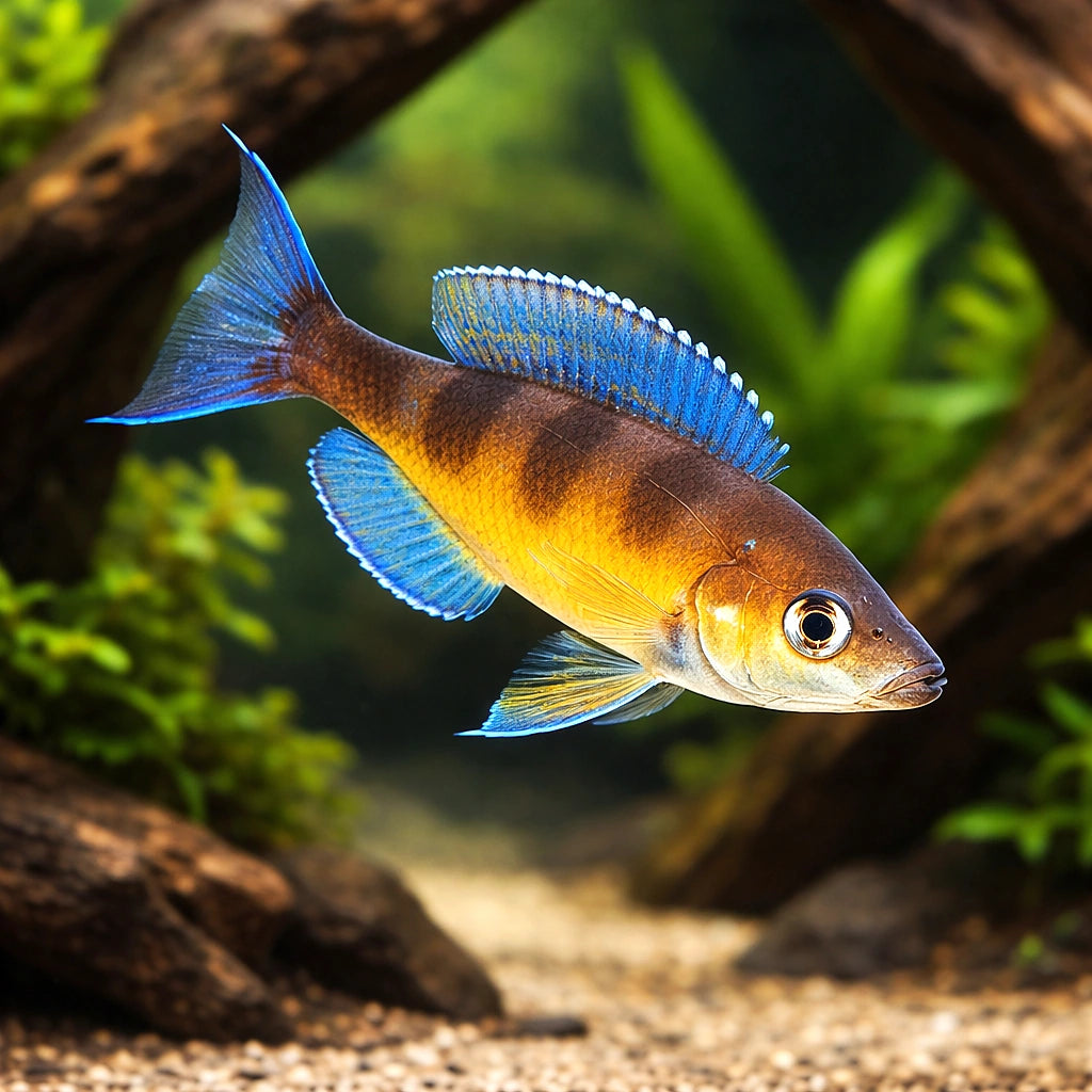Zonatus Cichlid - UK (Cyprichromis zonatus) — Add a bold Zonatus Cichlid to your aquarium — hero driftwood
