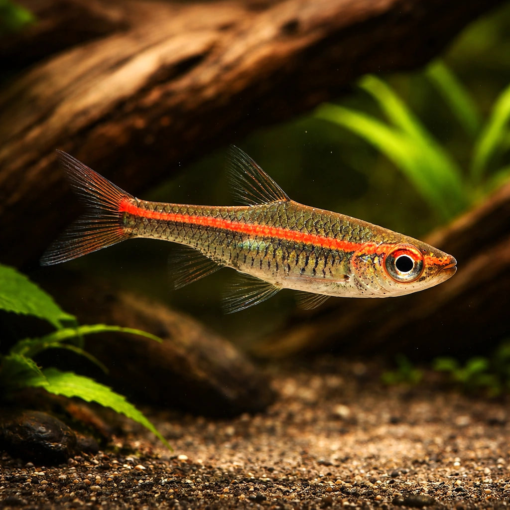 Redline Rasbora (Trigonopoma pauciperforatum) - UK (Trigonopoma pauciperforatum) — Add the striking Redline Rasbora to your…
