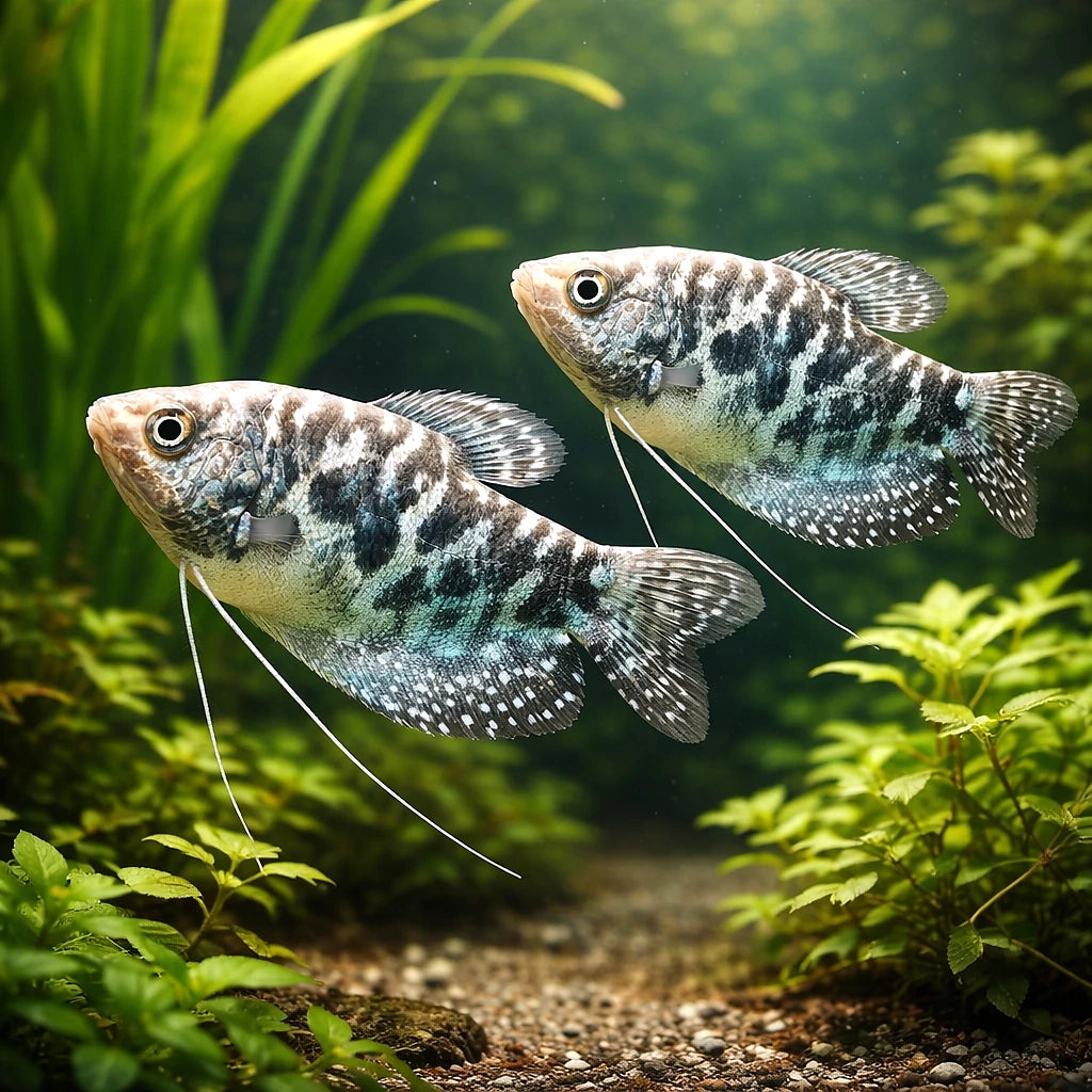 Opaline Gorarmi — X Cosby Three-Spot Gourami (Trichopodus trichopterus) - UK (Trichopodus trichopterus) — A striking — pair…