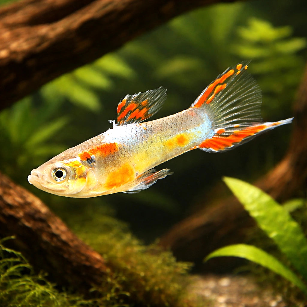Female Guppy — X Gold Dwarf Guppy Males (Poecilia reticulata x wingei) - UK (Poecilia reticulata) — Add rare Gold Dwarf…