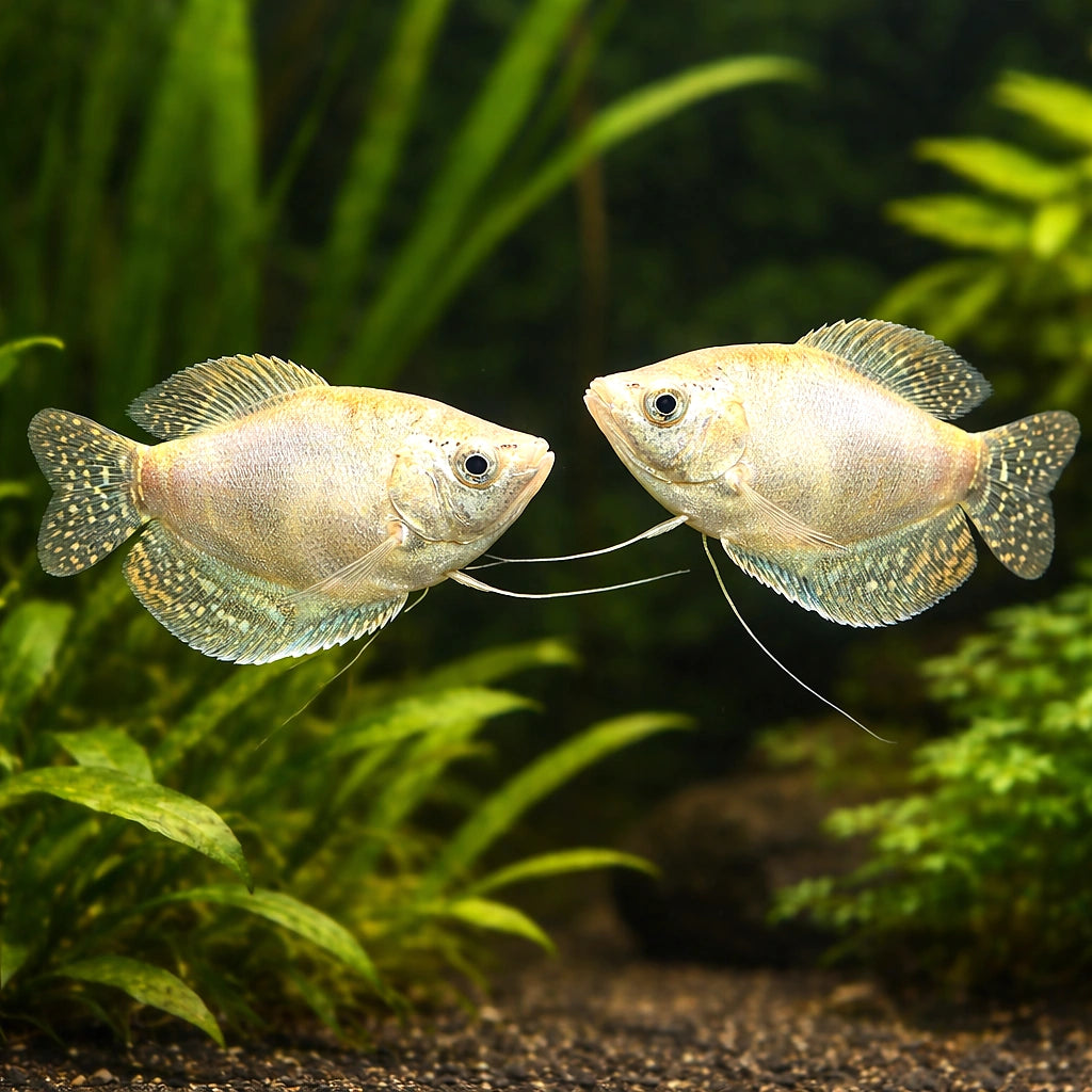 Spotted Gourami, Blue Goura — X Silver Platinum Three-Spot Gourami (Trichopodus trichopterus) - UK (Trichopodus — pair…