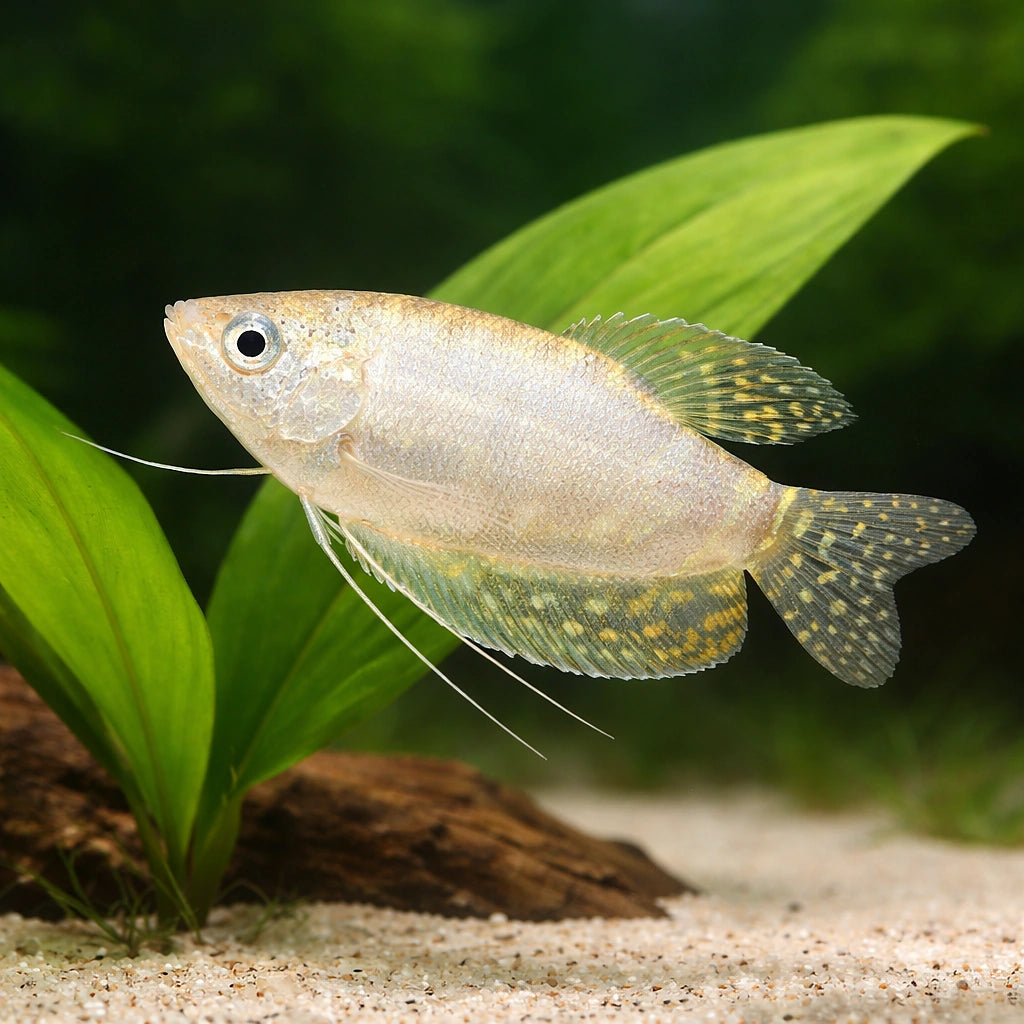Spotted Gourami, Blue Goura — X Silver Platinum Three-Spot Gourami (Trichopodus trichopterus) - UK (Trichopodus — scale plant
