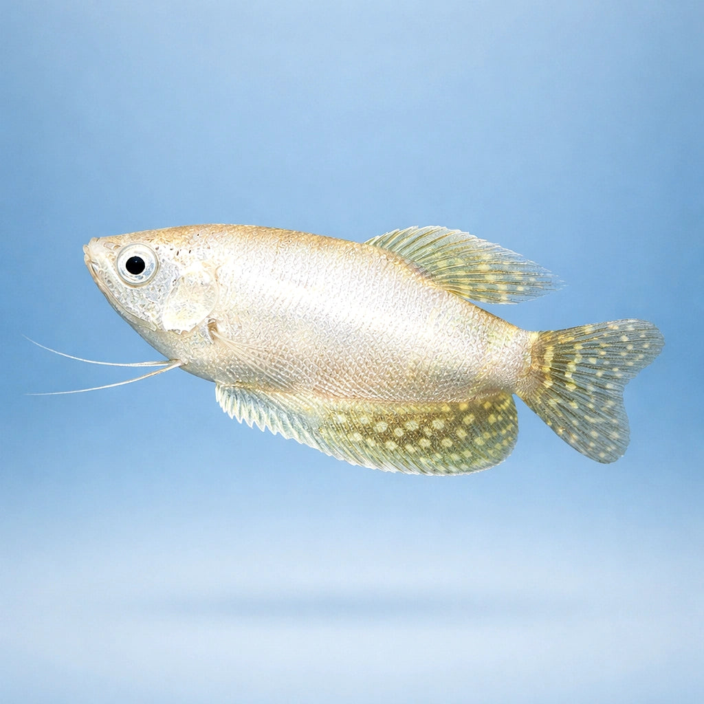Spotted Gourami, Blue Goura — X Silver Platinum Three-Spot Gourami (Trichopodus trichopterus) - UK (Trichopodus — side clean